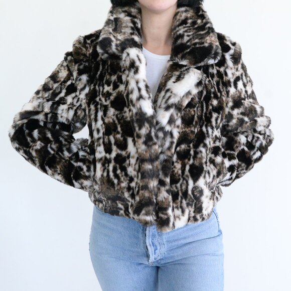 Band Of The Free Cream And Brown Animal Print Fake Fur Mob Wife Cropped Jacket S - Picture 1 of 11